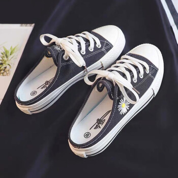 ベルメルのハ-ファンスの女子学生は韩国版のかと思う怠惰な靴を履くために白い靴を踏んで、2020夏の新型の黒の菊の花の半分は37を頼みます。